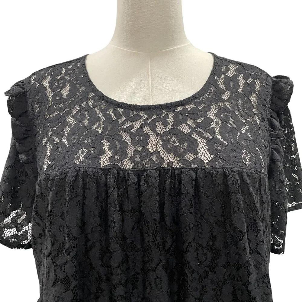 Torrid Black Lace Babydoll Top Romantic Coquette Fairy Gothic Soft Girl Blouse - Picture 8 of 9